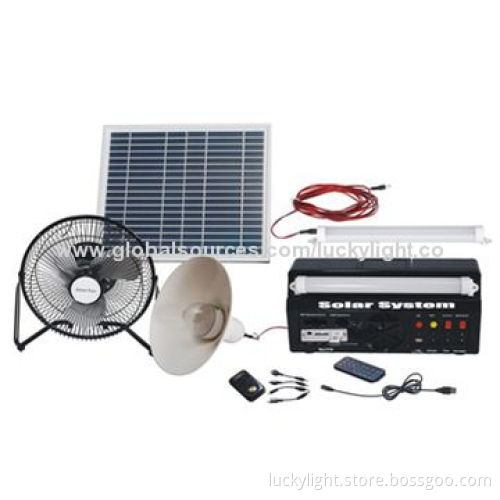 Mini Home Solar Kit with MP3, FM, Fan, USB LED Light and Mobile Phone Charger